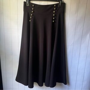 Black Midi Skirt with Button Detail